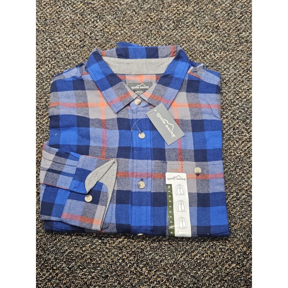 Eddie Bauer Men's Flannel Shirt Size XL Blue Tangerine Plaid